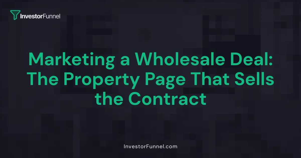 Marketing a Wholesale Deal: The Property Page That Sells the Contract