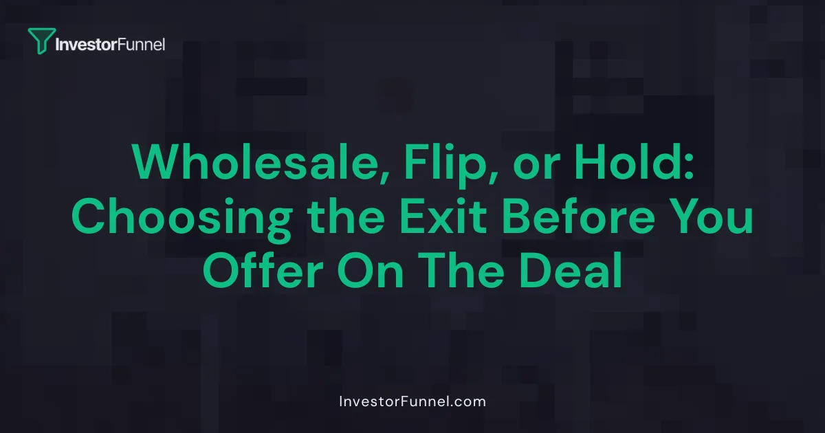 Wholesale, Flip, or Hold: Choosing the Exit Before You Offer